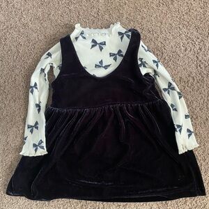 Velvet Dress with Bow Print Top